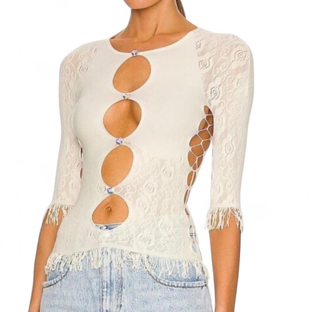 POSTER GIRL White Lace Cutout Blouse